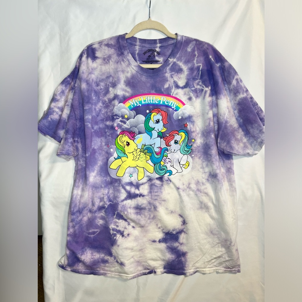 My Little Pony Goodie Two Sleeves T-Shirt Mens XL Purple White Tie Dye 3 Ponies